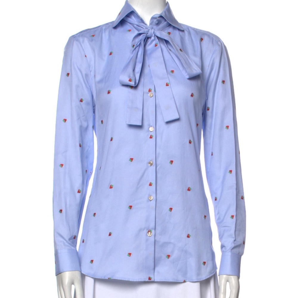 Gucci long sleeve button-up strawberry top
